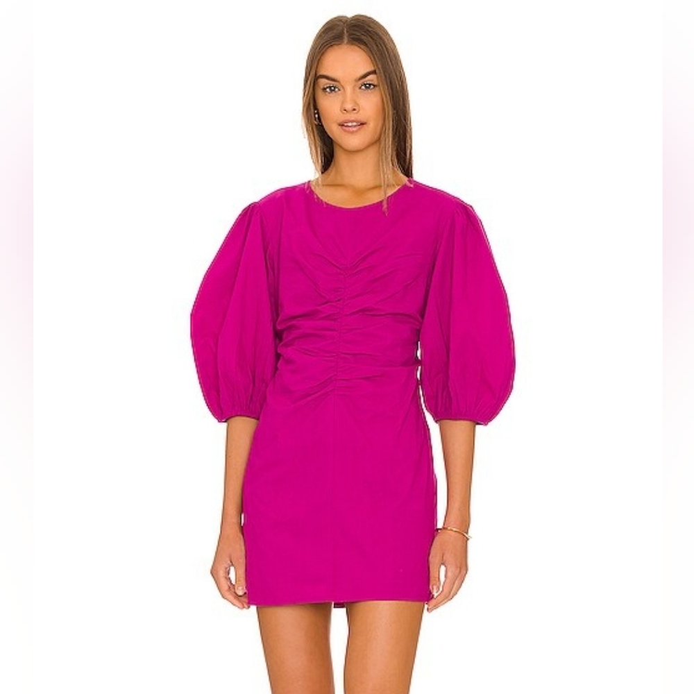 Free People Magenta Puff-Sleeve Mini Dress